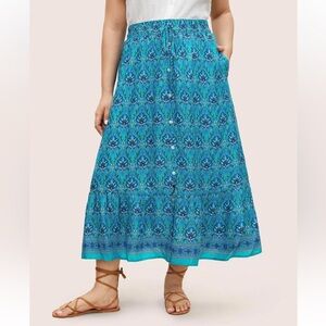 Bloomchic Boho Print Elastic Waist Button Detail Skirt